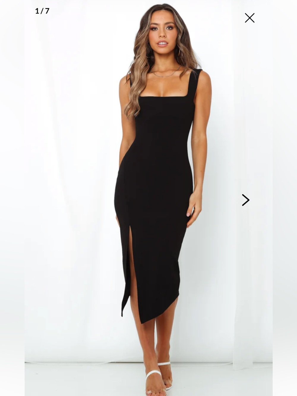 New Hello Molly Leave The Light On Black Square-Neck Midi Dress